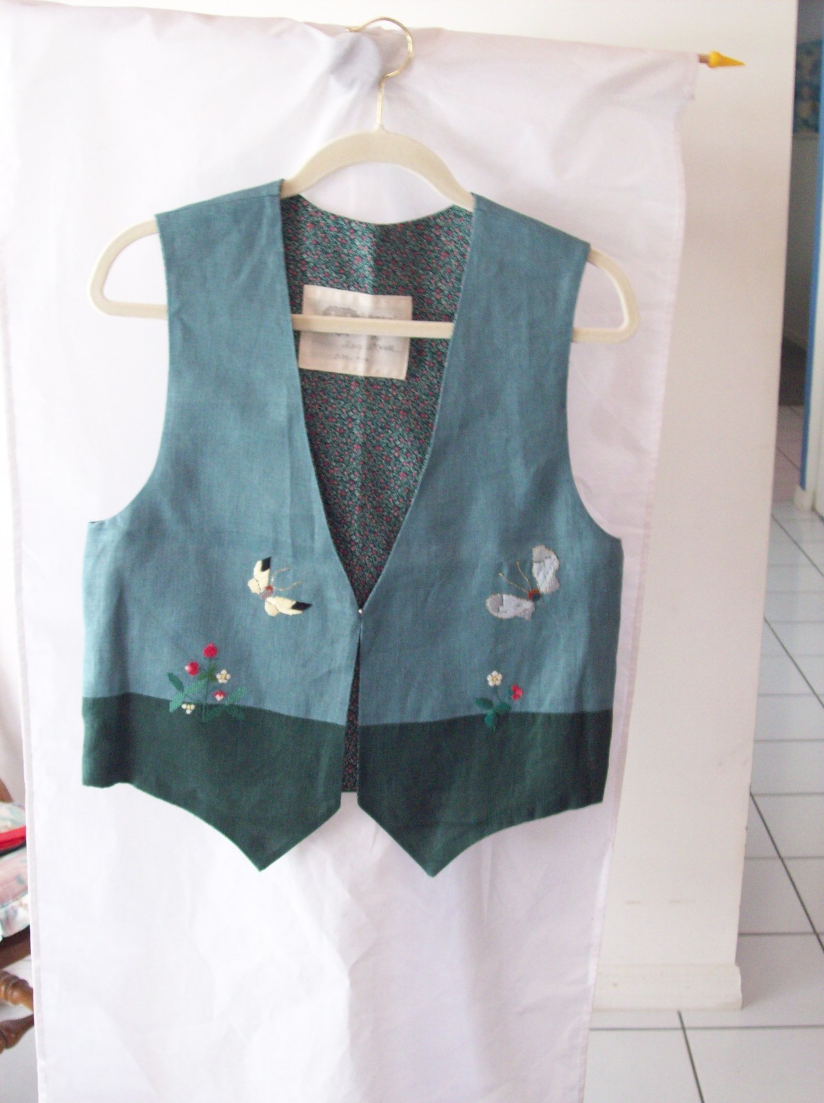 Woman's Country Patchwork Needlepoint Vest Green … - image 1
