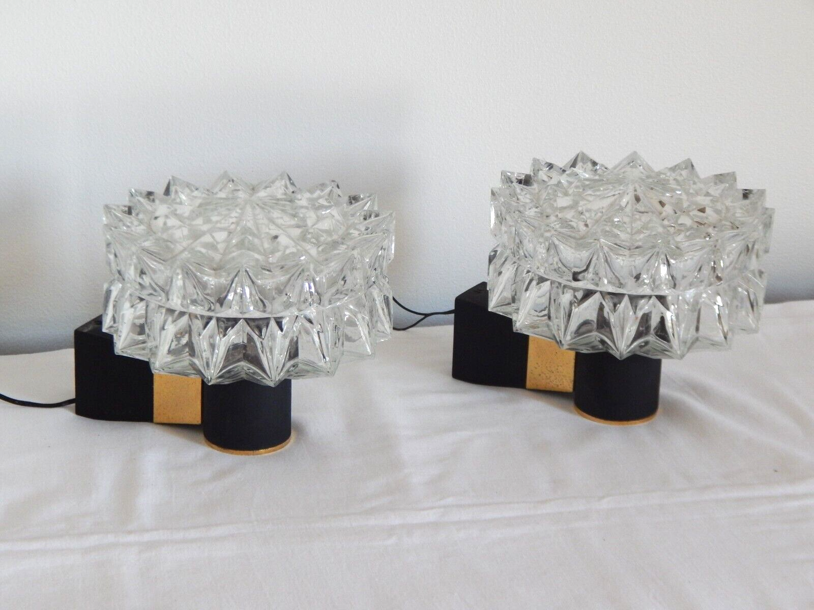 Art Deco Star-Shaped Pressed Glass and Metal Wall Sconces