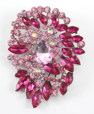 Pink Fancy Austrian Rhinestone Crystal Swirl Bridal Wedding Brooch Pin PN 33164