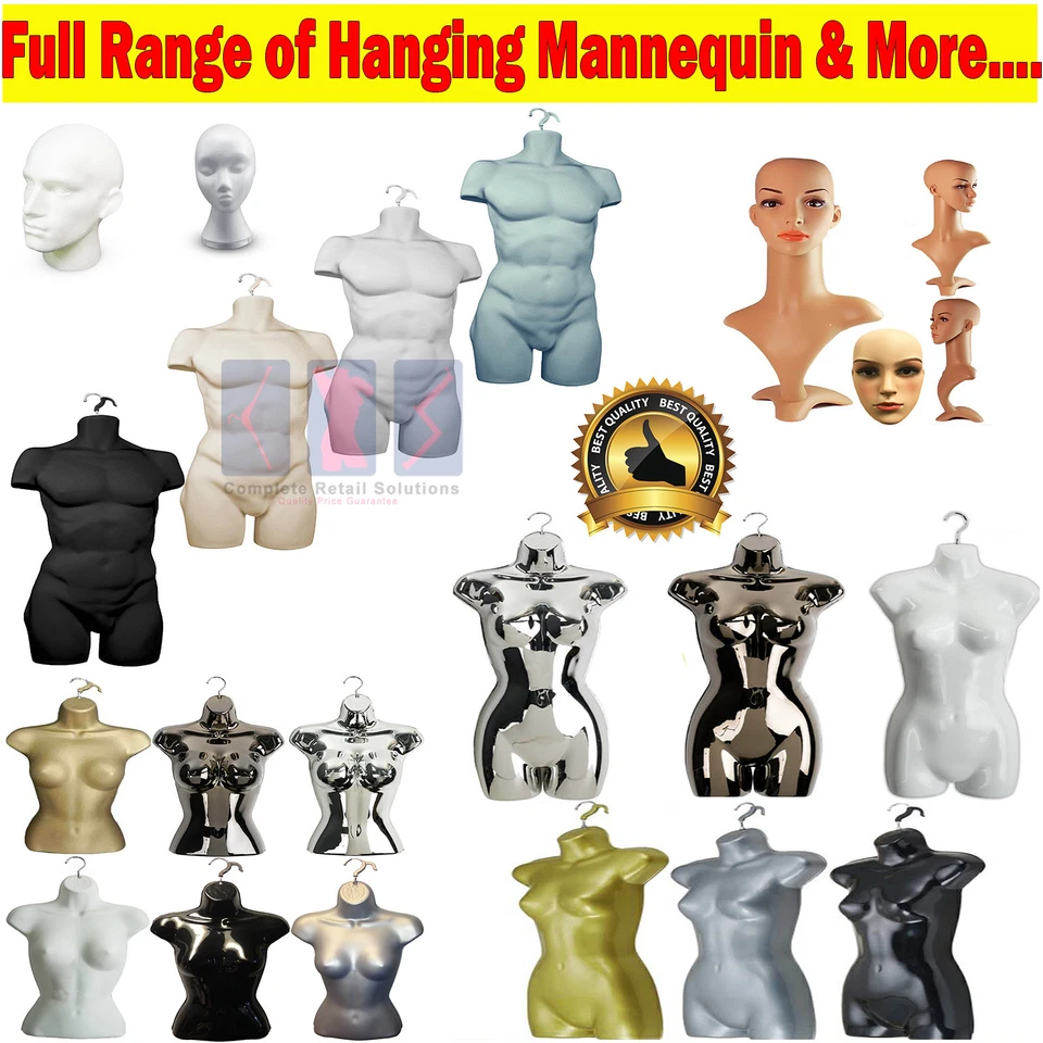 MALE FEMALE KIDS HANGING PLASTIC BODY FORM MANNEQUIN TORSO BUST DISPLAY