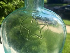 Antique Emb.Star Flask Pint Size Handtooled Top Strap sided Flask