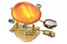 Opulent Schreiner NY Orange Lucite Crystal Cabochon Trembler Turtle Brooch