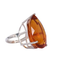 80 CT Lab Created Dark Yellow Citrine Pear Shape 925 Silver Ring for Gifts