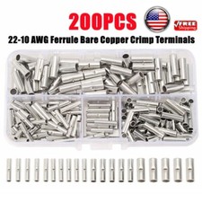 200pcs 22-10 AWG Ferrule Bare Copper Crimp Terminals Wire Splice Butt Connectors