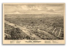 Salem Oregon 1876 Historic Panoramic Town Map - 16x24