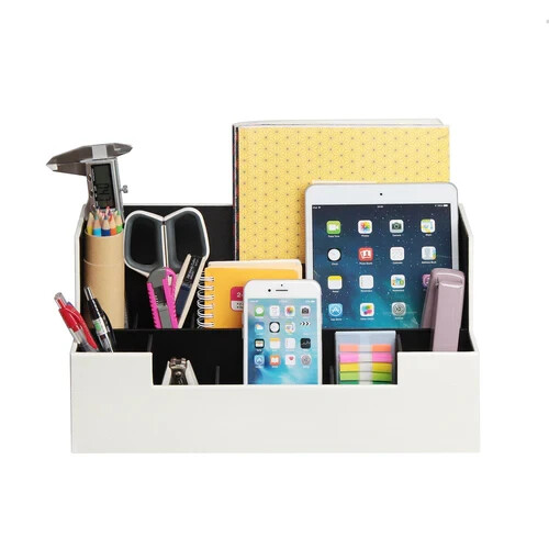 Schreibtischplatte Organizer/Caddy Weiß Leder Schwarz Einsatz Jackcube Design - Bild 2 von 7