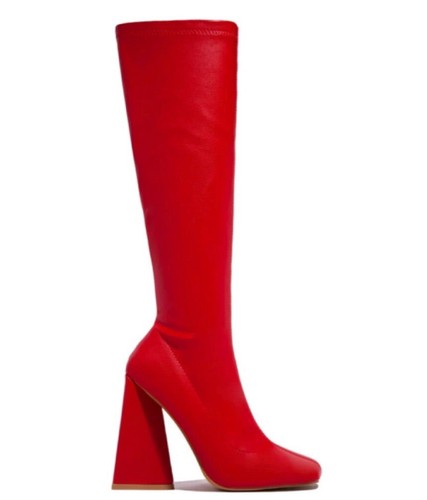 Chunky Heel Knee High Boots - Red | eBay