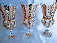 Czech bohemia crystal glass - Cut crystal vase 36cm/14" decorated gold and ename