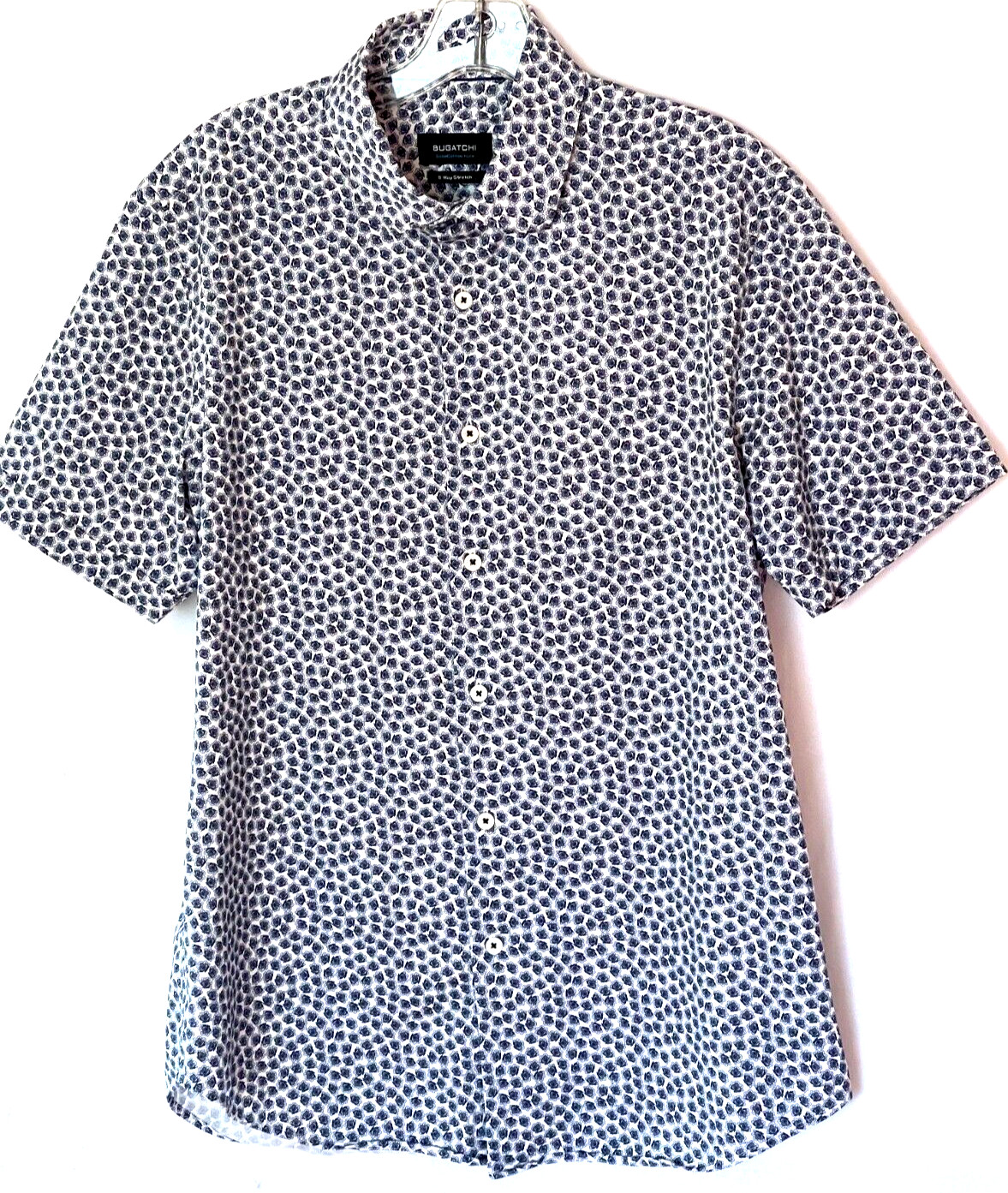 BUGATCHI Men's Short Sleeve Shirt 8 Way Stretch Cotton Tech SZ M