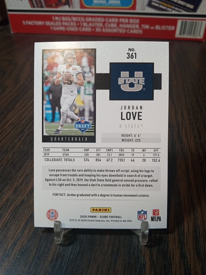 2020 Panini Score Jordan Love RC 361 Rookie Football Card Green Bay