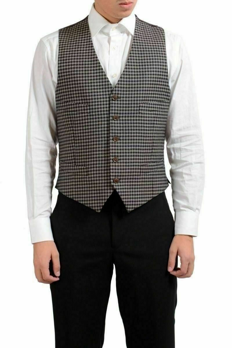 Мужской жилет в клетку коричневого цвета в клетку из 100 шерсти на пуговицах US M IT 50 19290₽