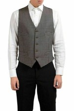 Men's 100 Wool Plaid Brown Button Up Vest US M IT 50