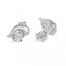 Sterling Silver Cubic Zirconia Stone Dolphin Stud Earrings