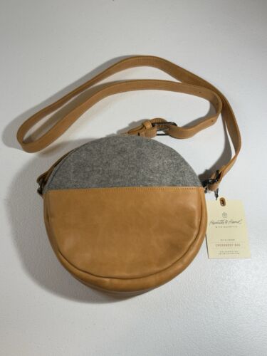 Hearth & Hand with Magnolia Crossbody Round Purse Heather Gray Felt Leather NEW