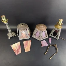 Salvaged Junk Pot Metal Slag Lamp Stained Glass Lot For Repair Restoration