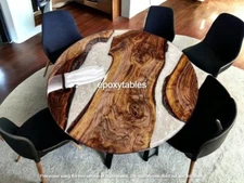 White Epoxy Resin Coffee Table Luxury Wooden Live Edge Furniture Bar Countertop