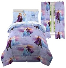 Disney Frozen 2 "Snowflake Magic" Kids Bed Set with 63" Curtains-AB07T7ZTKH57