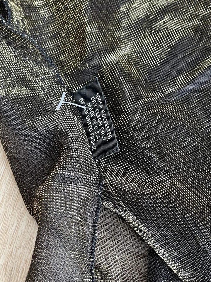 "Bufanda rectangular CEJON 72"" para damas 100 % poliéster ULTRA TRANSPARENTE negro dorado brillante" Foto 4 de 4