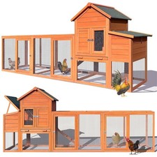 Large Chicken Coop with Run Tray Wooden Hen House Poultry Cage for 5-10 Chickens