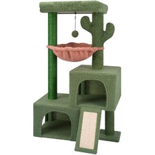37.4" Cactus Cat Tree Tower with Twin Cat Condos for Indoor Cats, All-in-Acti...