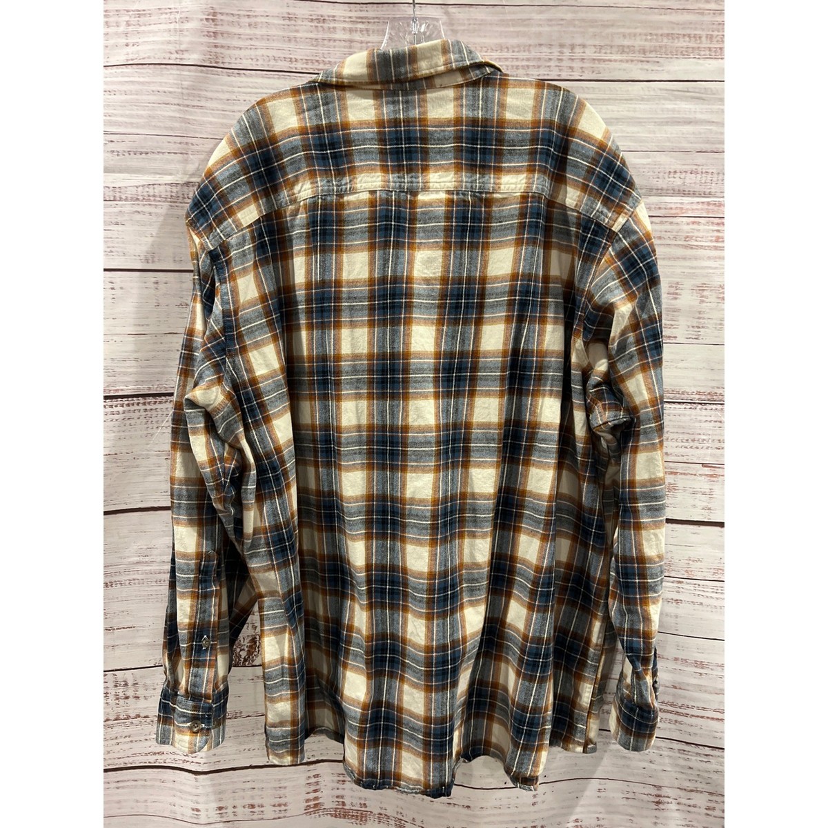 Redhead Mens Blue Orange Plaid Flannel Button Up Shirt 3XL