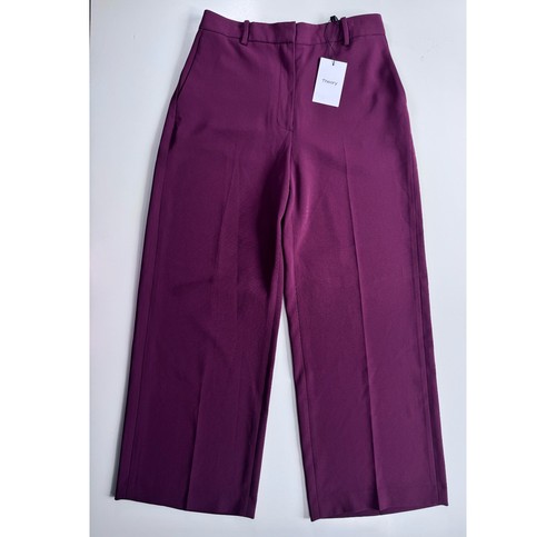 NWT THEORY Relaxed Trouser Regent Crepe Womens 10 Burgundy Flat Front Pockets