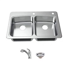 Glacier Bay VT3322R08 All-in-One Drop-in Stainless Steel 33" Double Bowl Sink