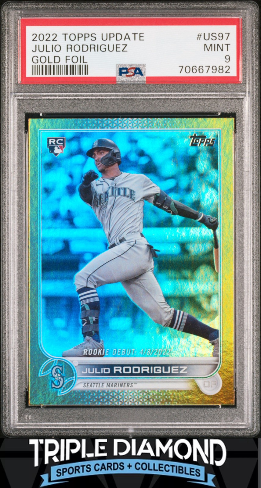 2022 Topps Update Julio Rodriguez Rookie RC Gold Foil PSA 9 Mint AF531 view 1