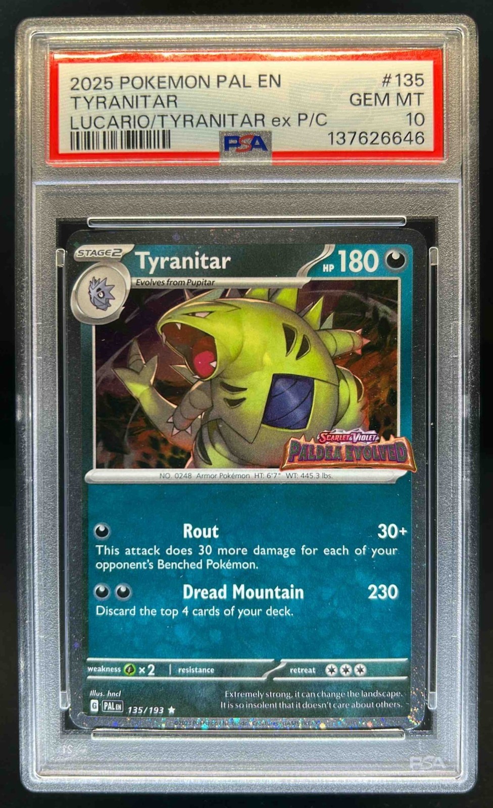 2023 Pokemon SV Paldea Evolved Tyranitar Reverse Holo #135/193 PSA 10