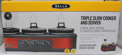 Bella Triple Slow Cooker 1.5 QT and Buffet Server Red YDE1121 New