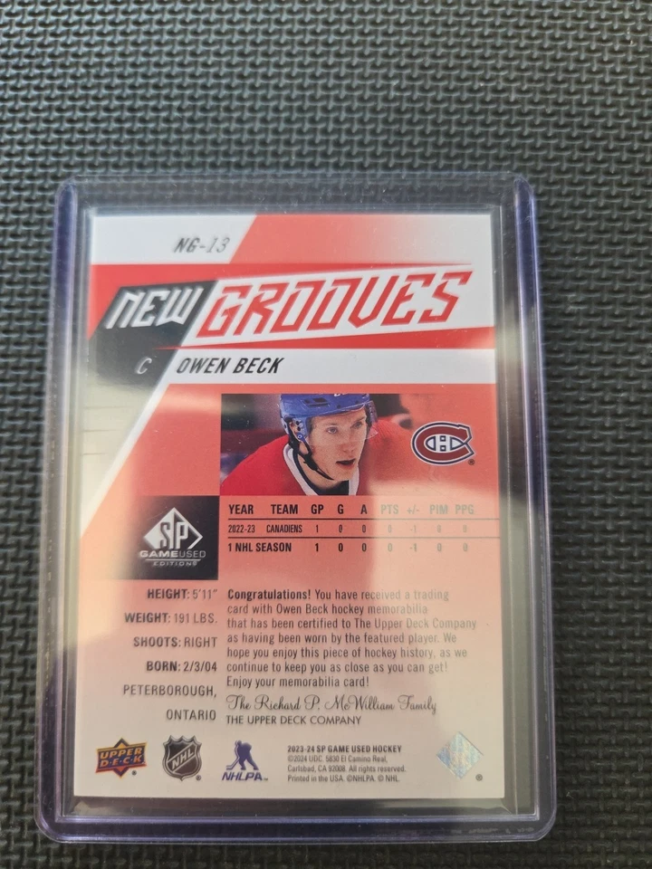 2023-24 SP GAME USED-ROOKIE-OWEN BECK PATCH #NG-13 NEW GROOVES - Image 2 of 2