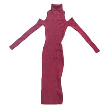 Fashion Nova Second Date Dress Ribbed Long Sleeve Cold Shoulder Size Small