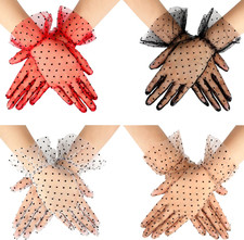 4 Pair Tea Party Lace Gloves for Women Ladies Wedding Elegant Short Vintage Wedd