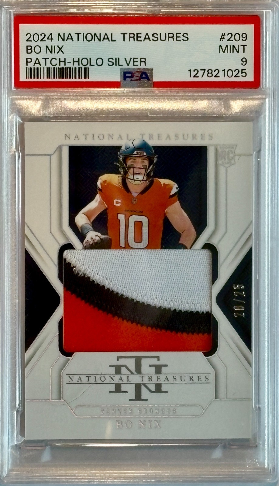 2024 National Treasures #209 Bo Nix Holo Silver TRUE Rookie 3 Color Patch /25