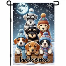 Winter Garden Flag 12X18 Inch Christmas Garden Flag Welcome Winter Dog Ban