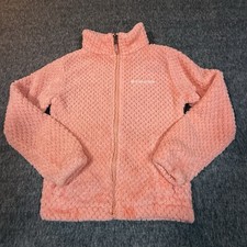 Columbia Kids Jacket Girls Small Pink Peach Fleece Full Zip Warm Pockets B20
