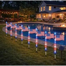 8Pcs Solar American LED Flag Stake Lights Set...