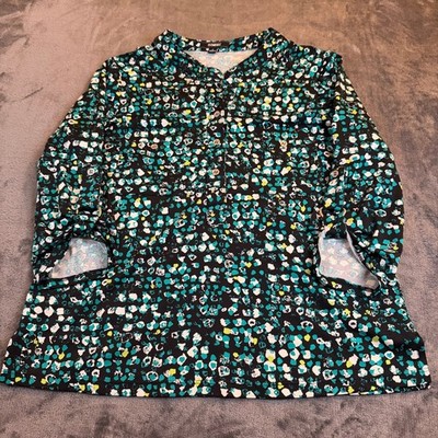 Elementz MITU2629 Blouse Womens Small Black Teal Roll Tab Sleeve Tunic