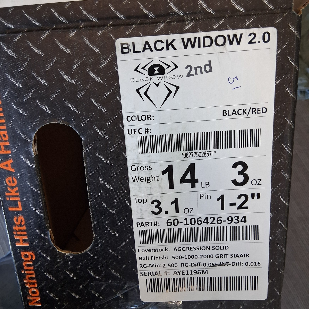 Hammer Black Widow 2.0 Hybrid bowling ball 14 LB new in box #196