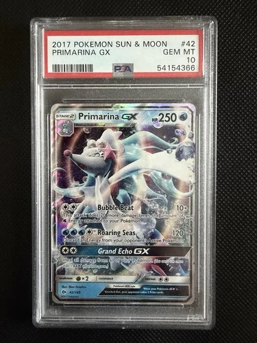 Primarina GX 42/149 Pokémon Sun & Moon Base Set. PSA 10