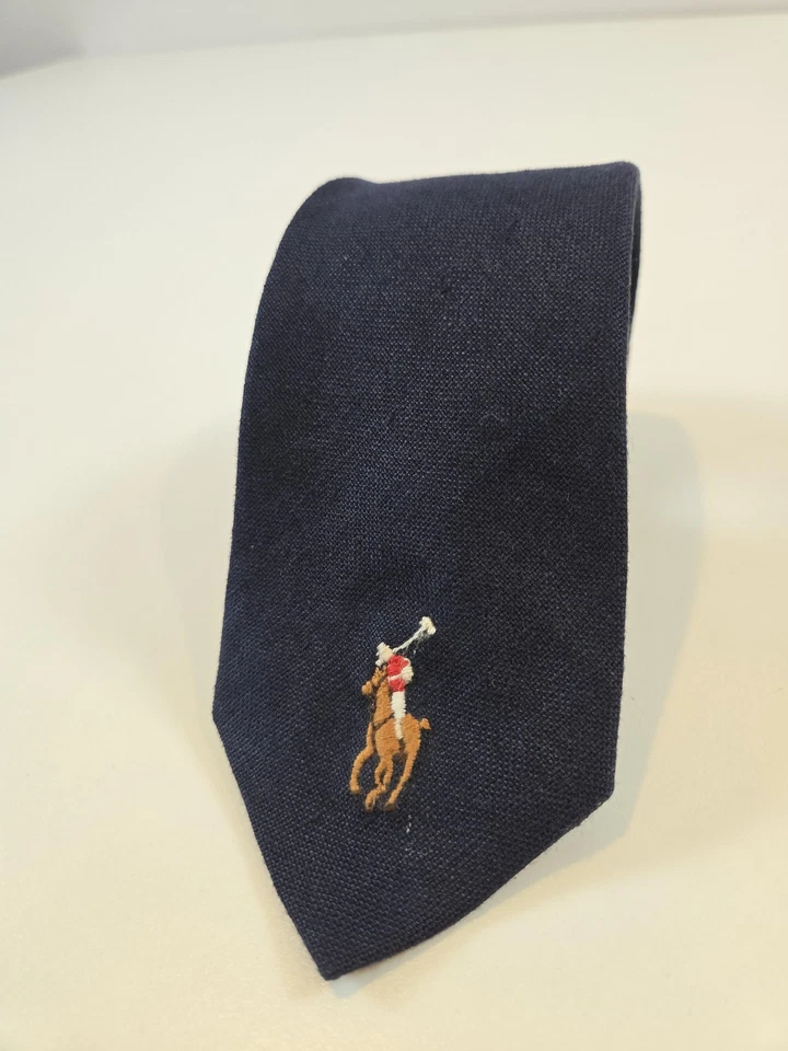 Corbata Polo Ralph Lauren Para Hombre Azul Marino Lino Bordada Big Pony Hecha en Italia Foto 2 de 4