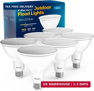 Sunco 6 Pack Outdoor Flood Light Bulbs, PAR38 LED Waterproof Lighting, 1800 LM,