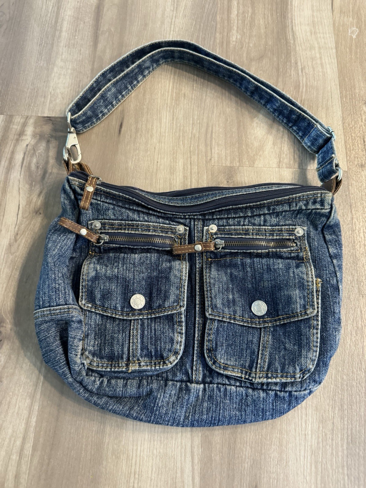 VTG Y2K Blue Distressed Denim Jean Hobo Bag Crossbody Shoulder Bag Denim Purse
