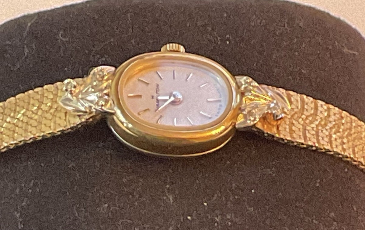 Vintage Hamilton Watch Ladies Gold Tone 10Kt RGP Diamonds New Battery Vintage Ladies Hamilton watch 823280 w/ 1/40th 10k RGP Band  main image 4