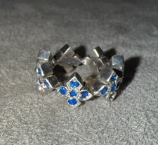 King Baby Queen Baby Silver Ring Size 5 – Blue CZ Clustered Cross Design