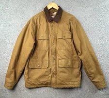 Old Navy Chore Coat Mens XL Bourbon Brown Canvas Plaid Cozy Lined Barn Snap