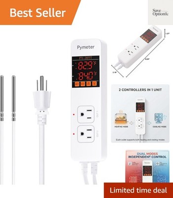 Digital Temperature Controller Dual Probe Reptile Thermostat Controlled Outle...