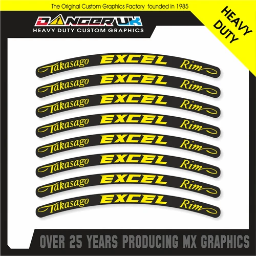 MX EXCEL TAKASAGO RIM STICKERS DECALS 12 14 16 17 18 19 21 INCH VARIOUS COLOURS