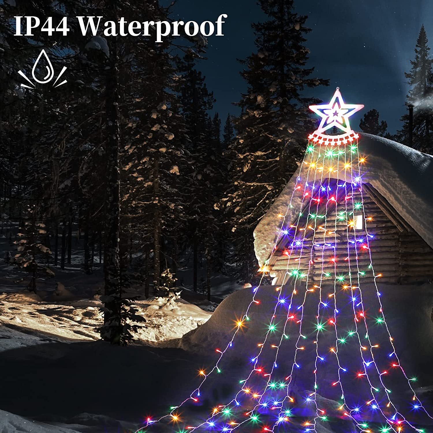 Outdoor Christmas Decors Lights Star String Lights Waterproof Waterfall