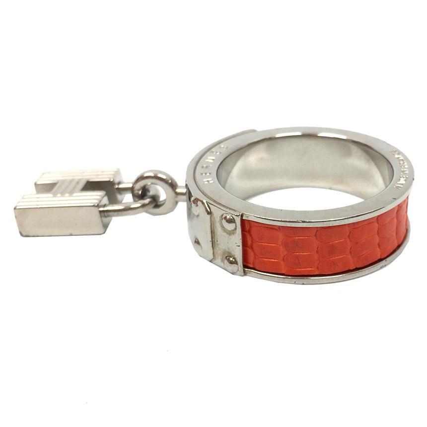 Hermes Kelly H Scarf Ring Leather Silver x Orange Brass Hermes Kelly H Scarf Ring Leather Silver x Orange Brass